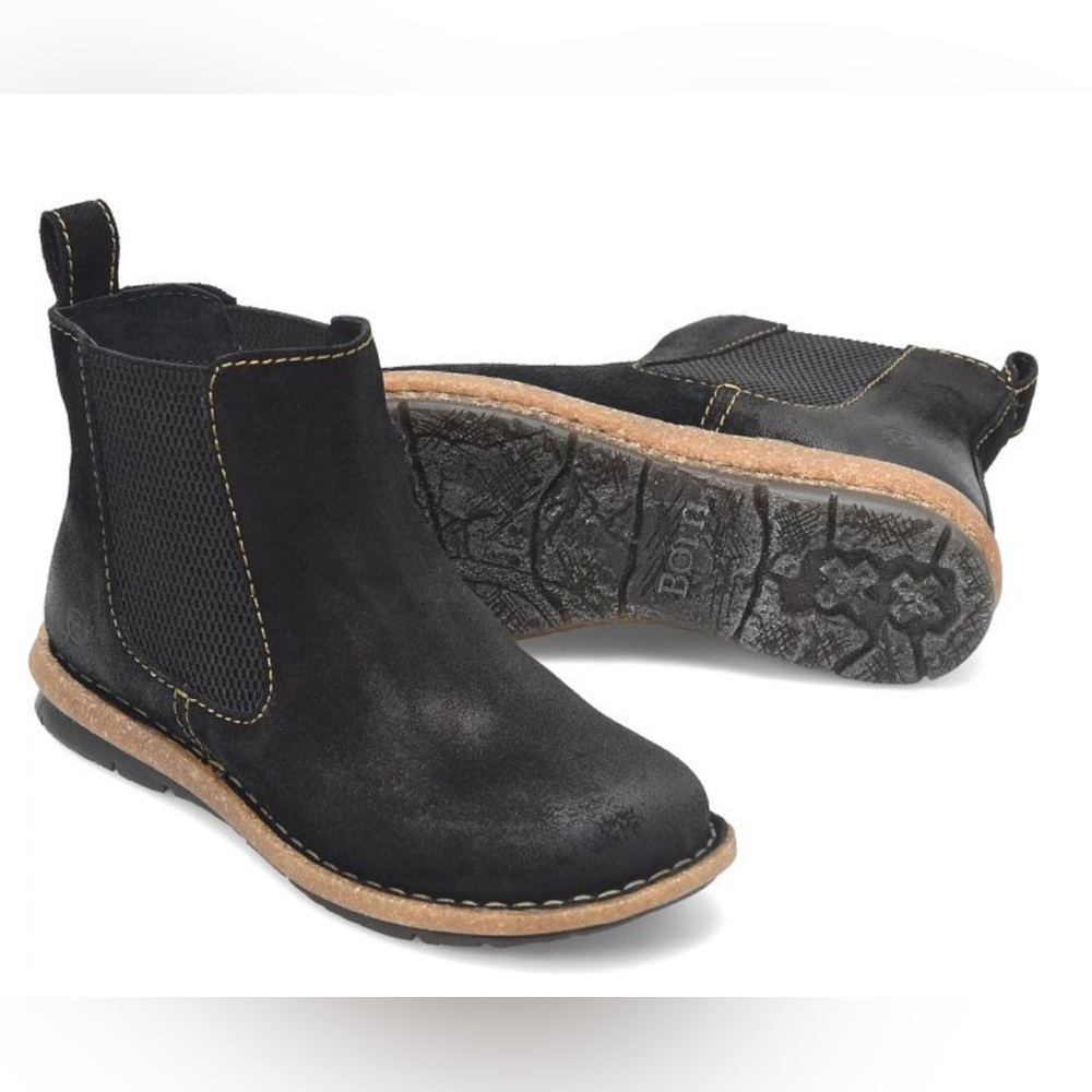 BORN Talyn Chelsea Ankle Boots Black Distressed Suede Leather EU 42 US 10